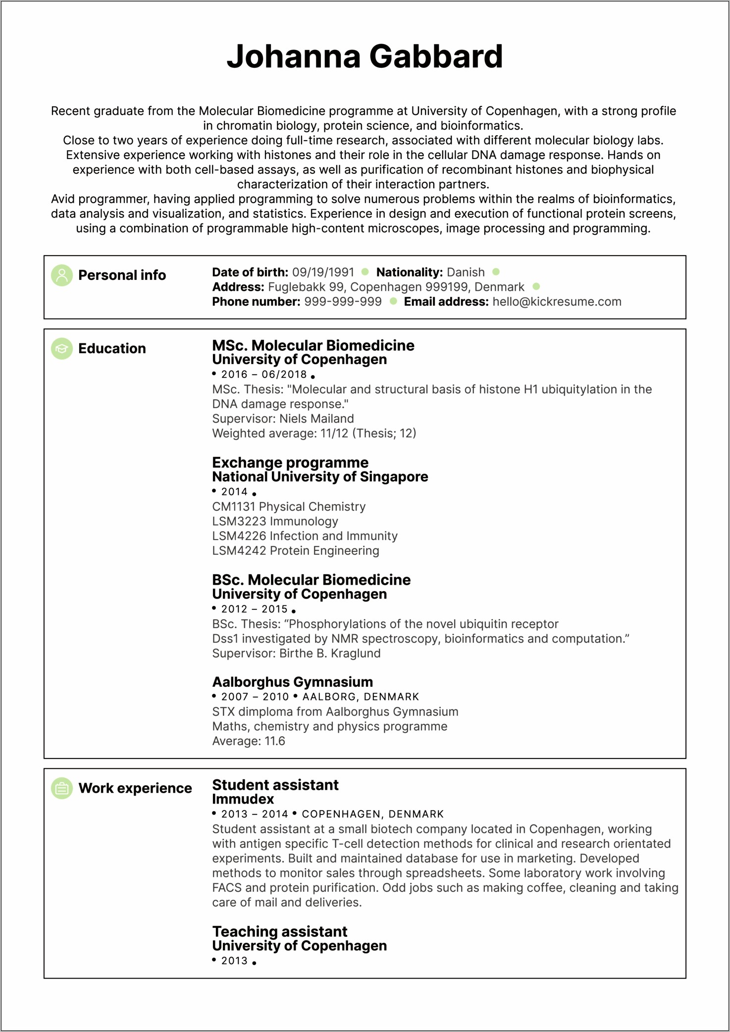 Sample Resume For Bioinformatics Job