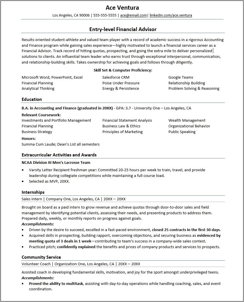 Sample Resume For Caoching Position