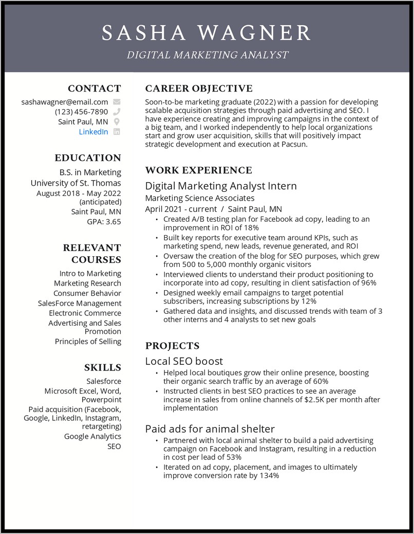 Sample Resume For College Interns