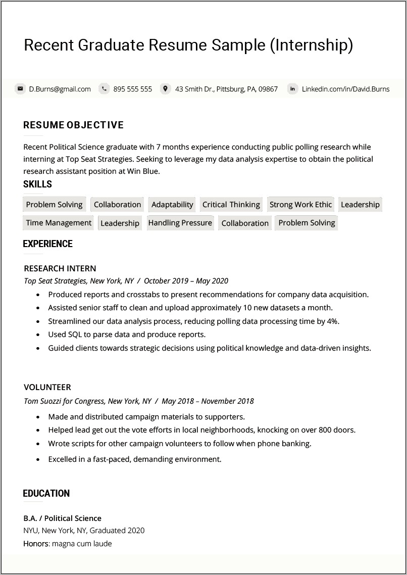 Sample Resume For College Research