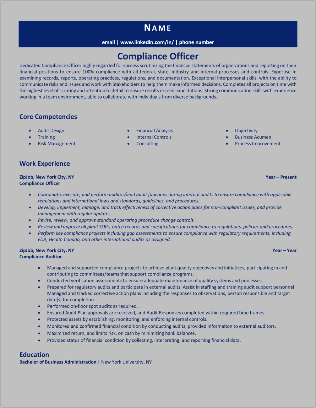 Sample Resume For Compliance Specialist