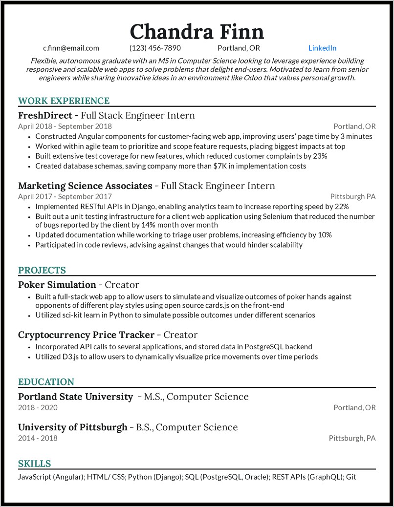 Sample Resume For Computer Application