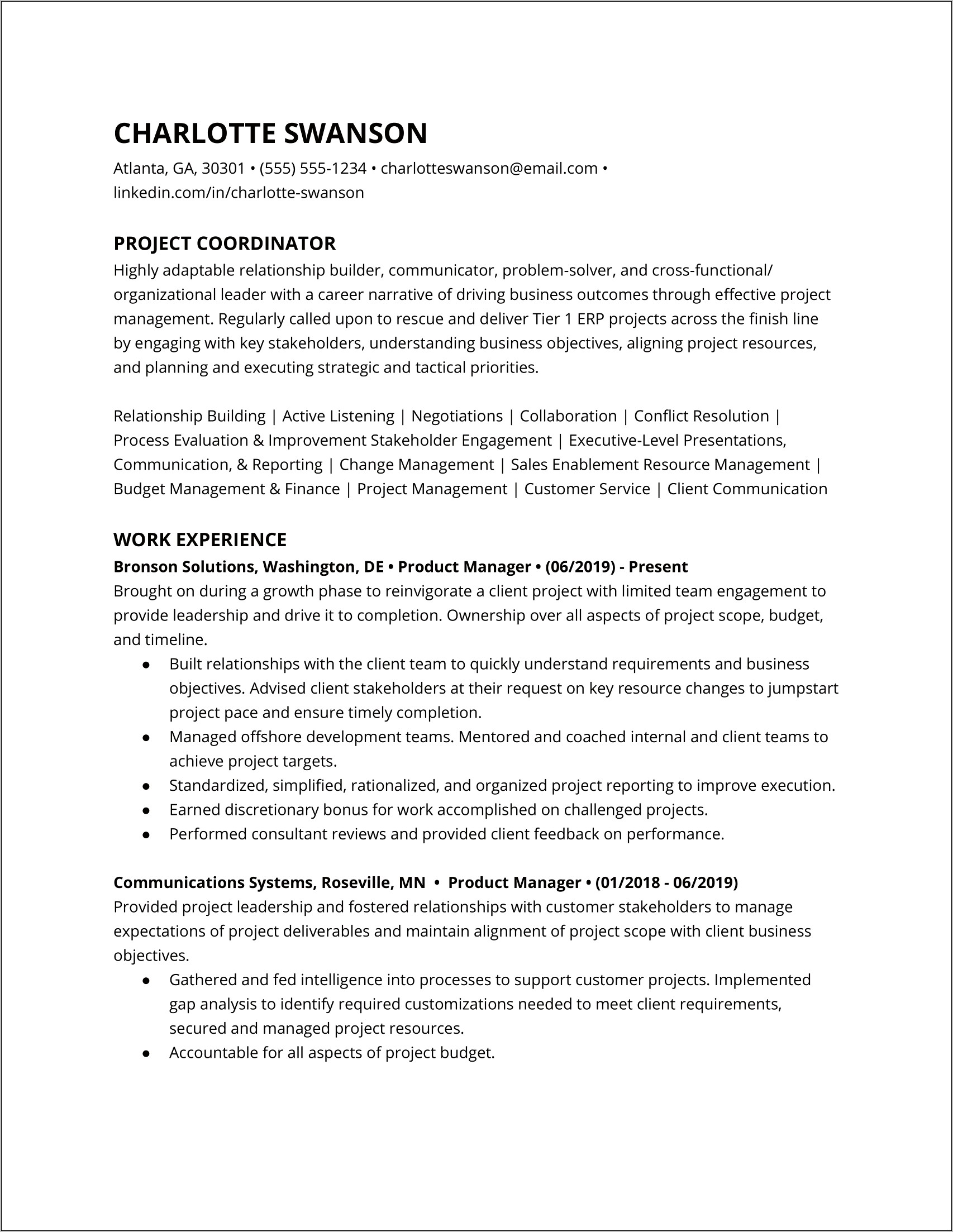 Sample Resume For Construction Coordinator