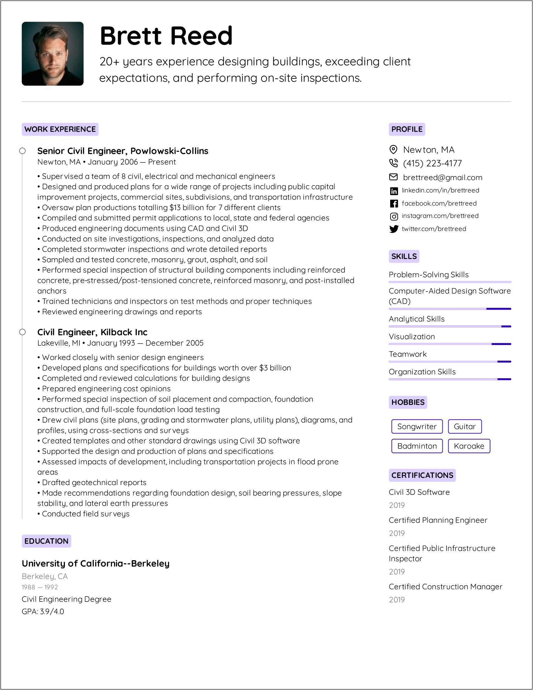 Sample Resume For Construction Engineer