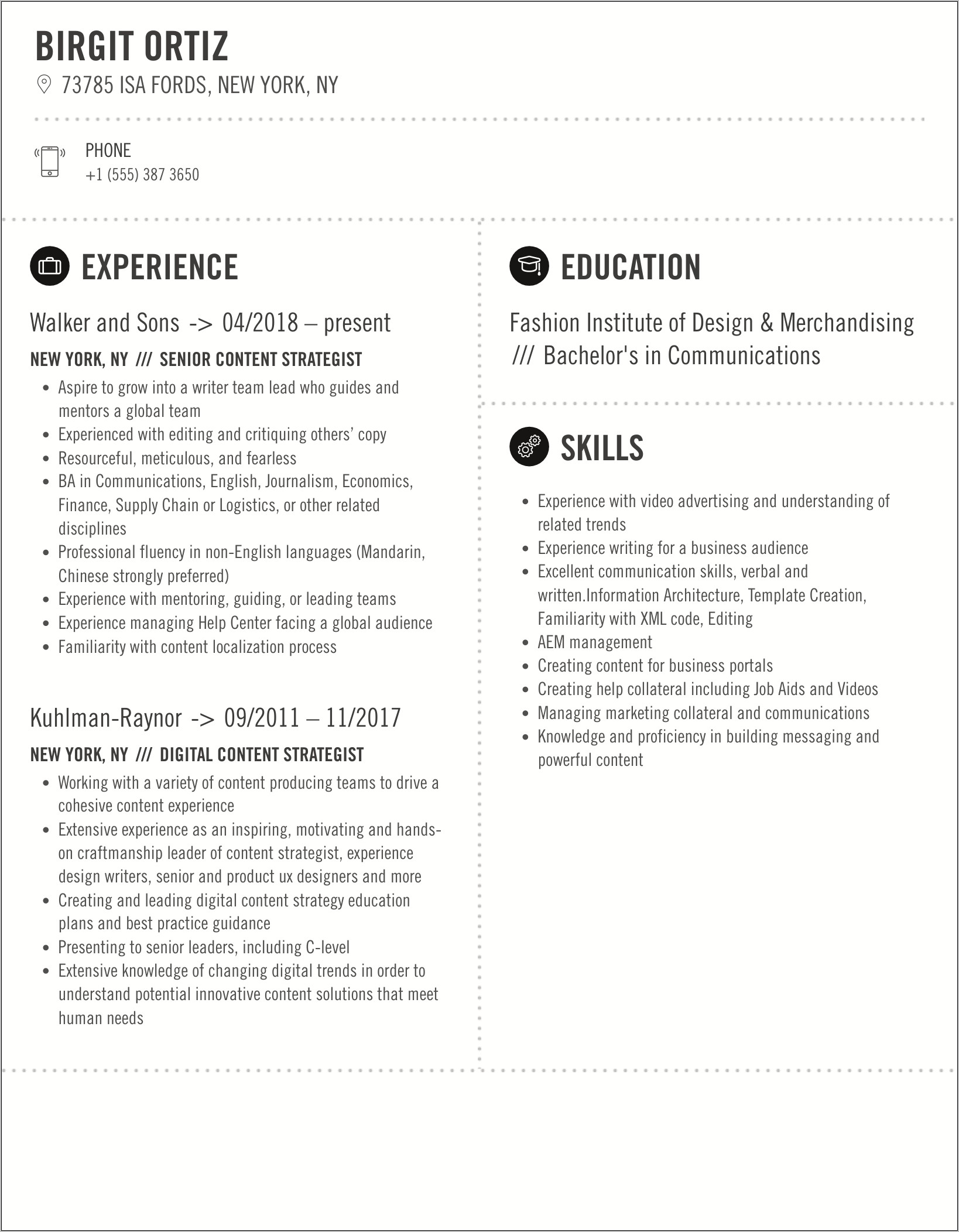 Sample Resume For Content Strategist