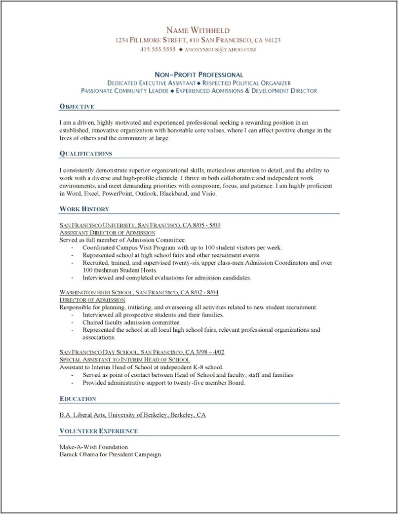 Sample Resume For Corporate Philanthropy