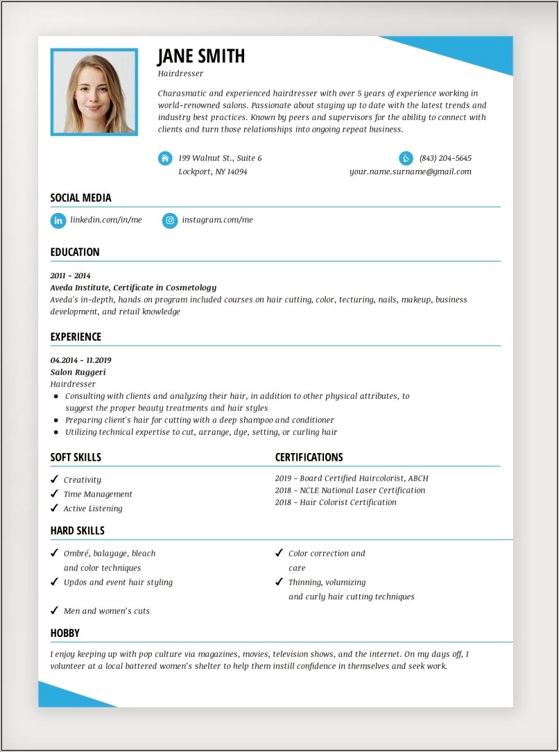 Sample Resume For Cosmetology Student