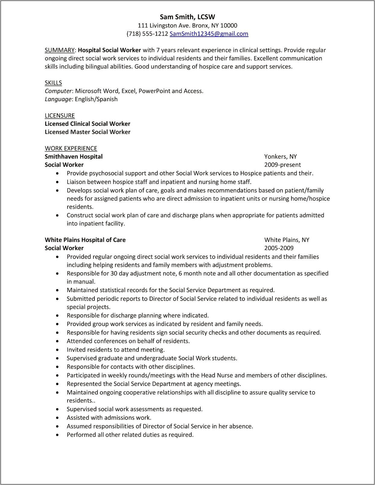 Sample Resume For Cps Worker