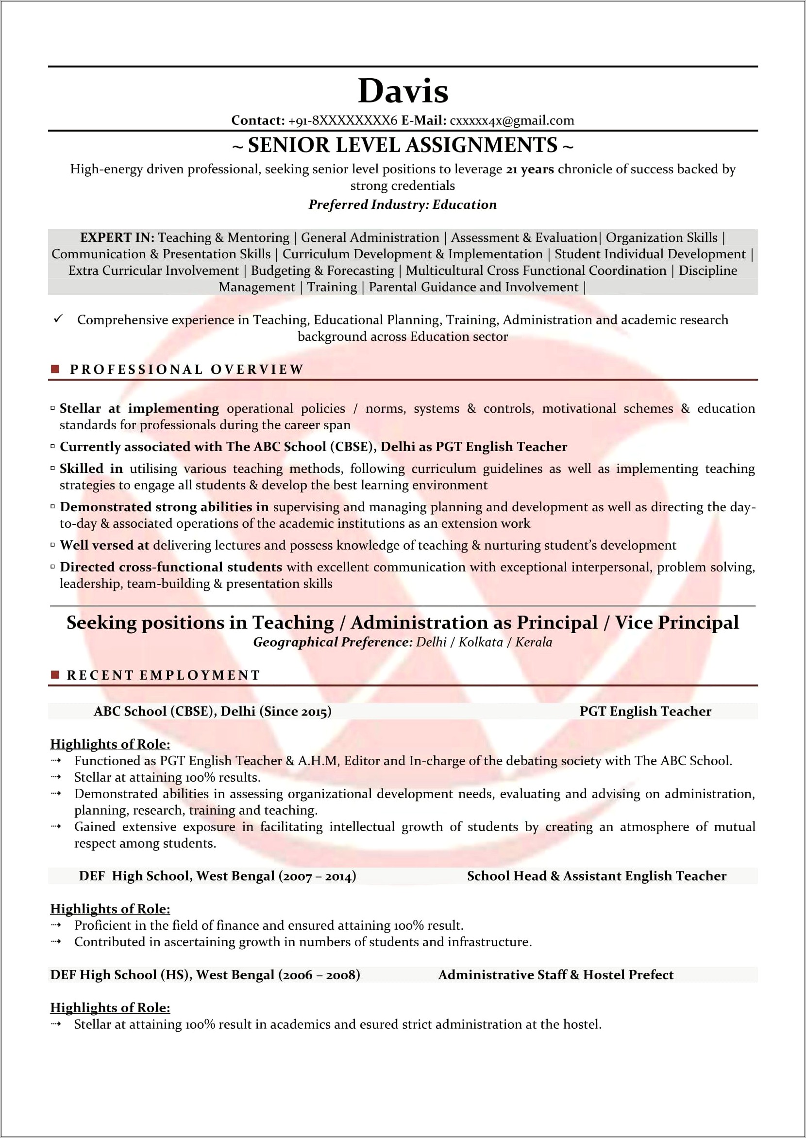 Sample Resume For Development Sector