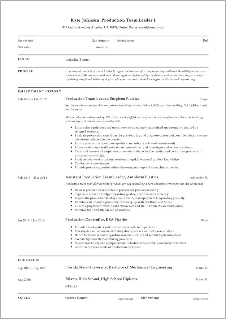 Sample Resume For Erp Manufacturing