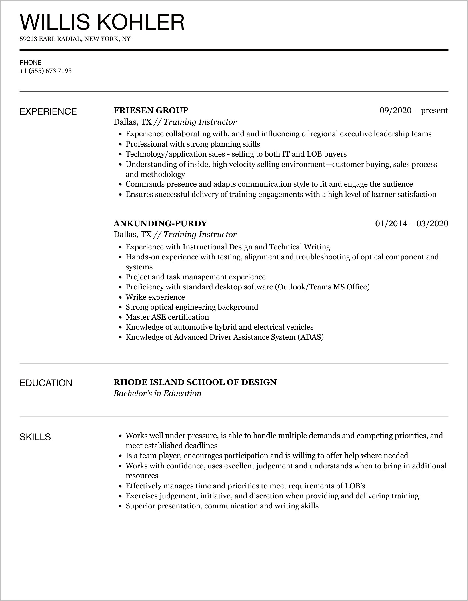Sample Resume For Ged Instructor