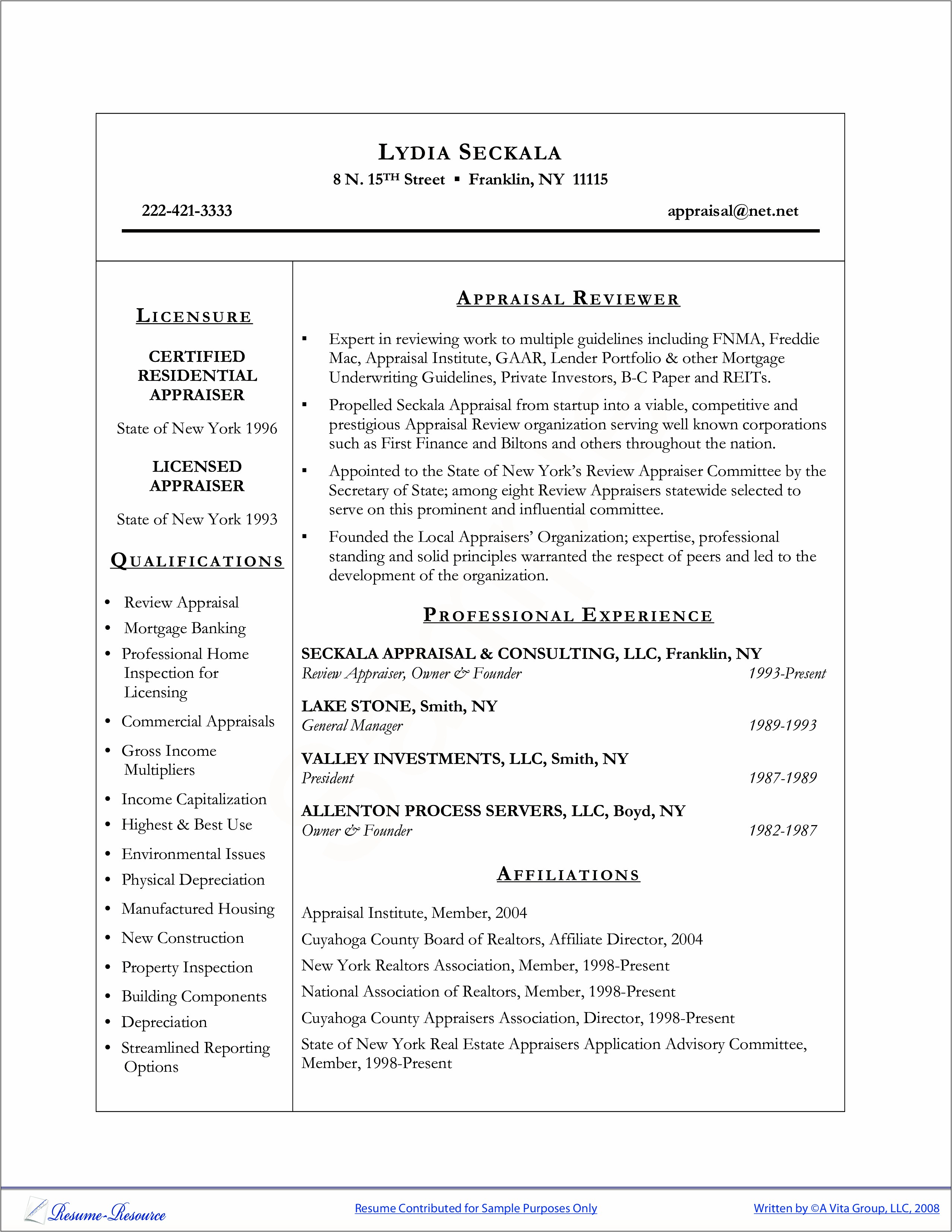 Sample Resume For Gold Appraiser