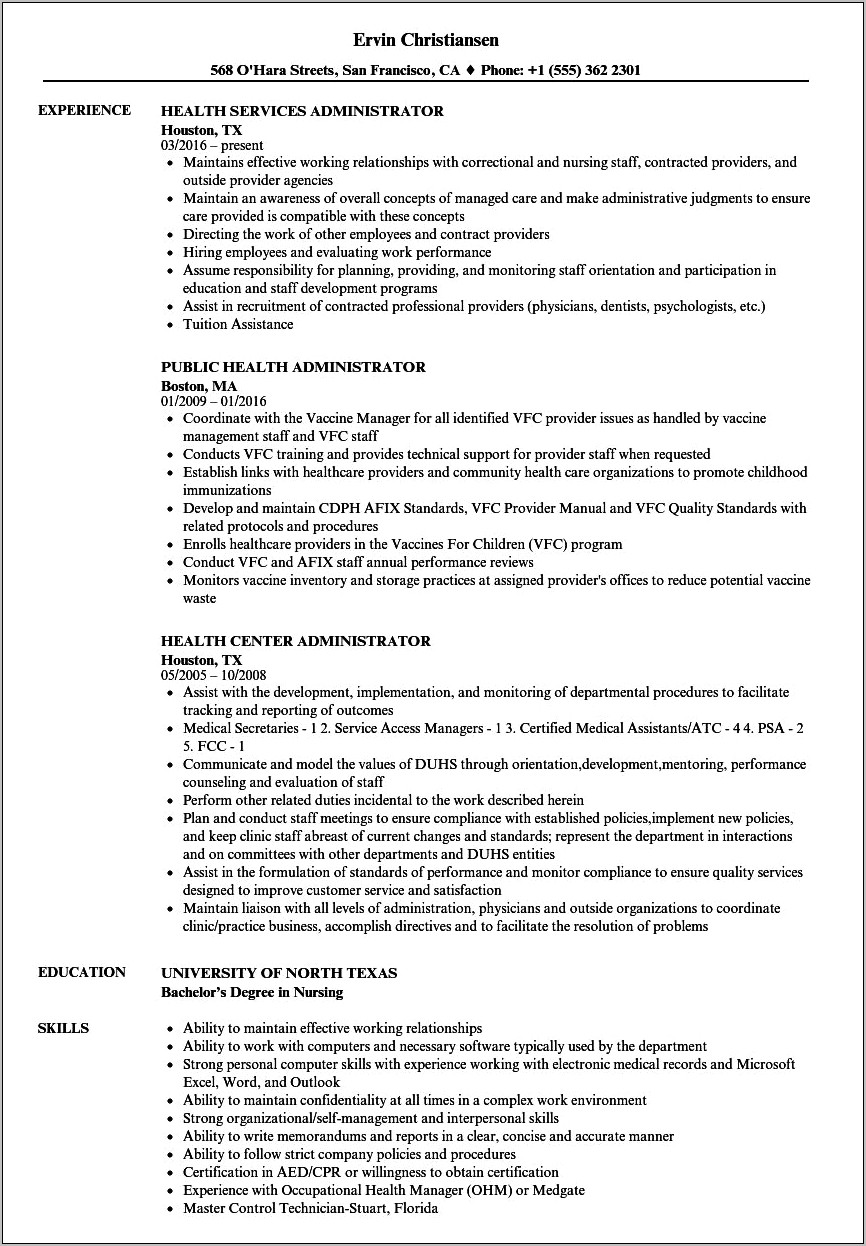 Sample Resume For Health Oversight