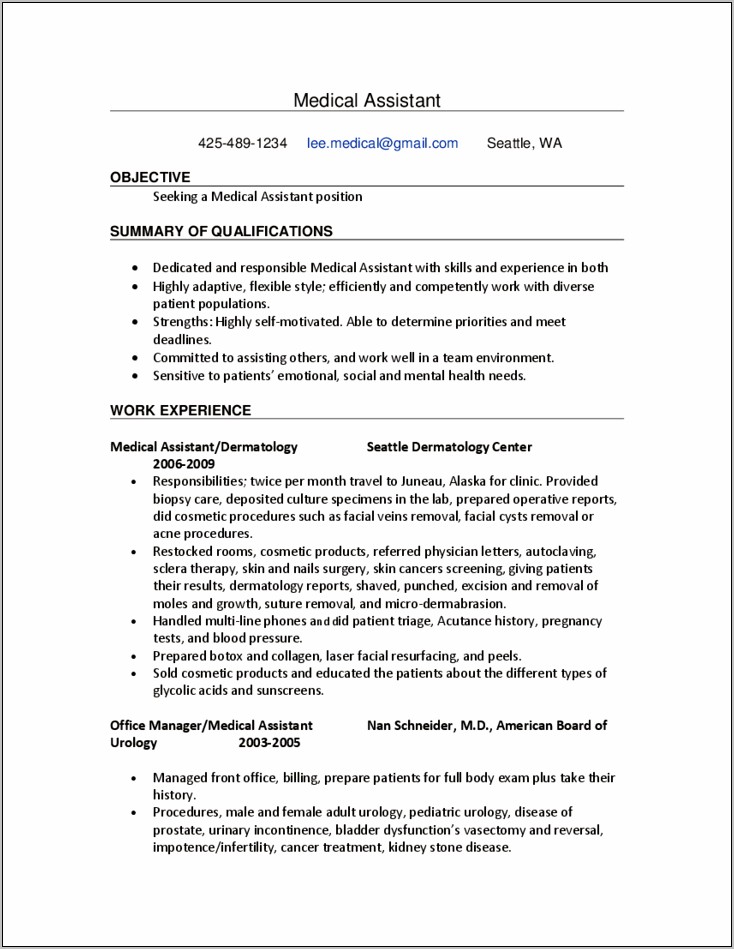 Sample Resume For Hospital Secretary