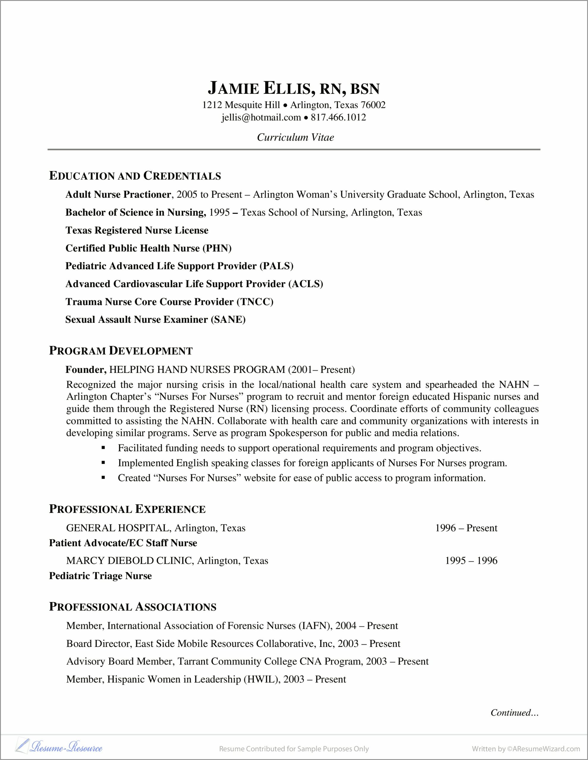 Sample Resume For Hospitals Cna