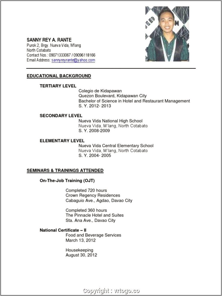 Sample Resume For Hrm Undergraduate