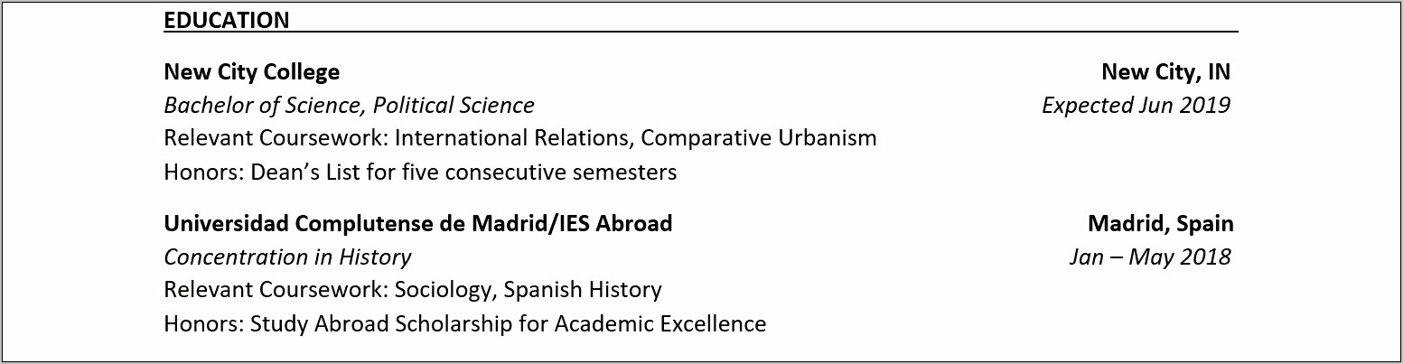 Sample Resume For International School