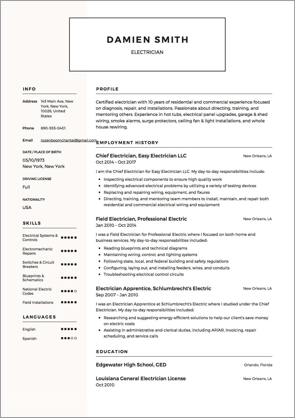 Sample Resume For Iti Electrician