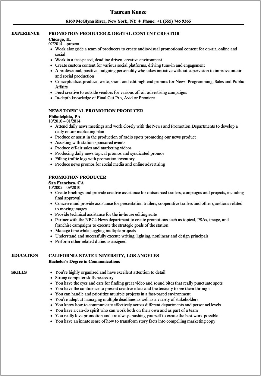 Sample Resume For Job Promotion