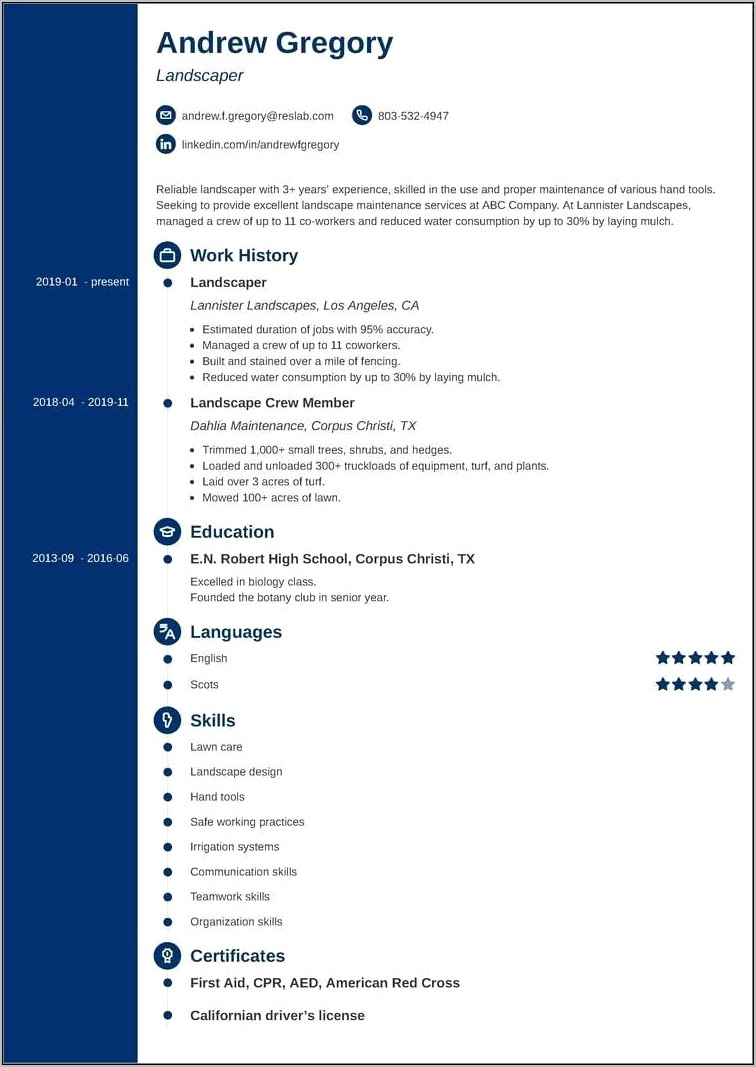 Sample Resume For Landscaping Business