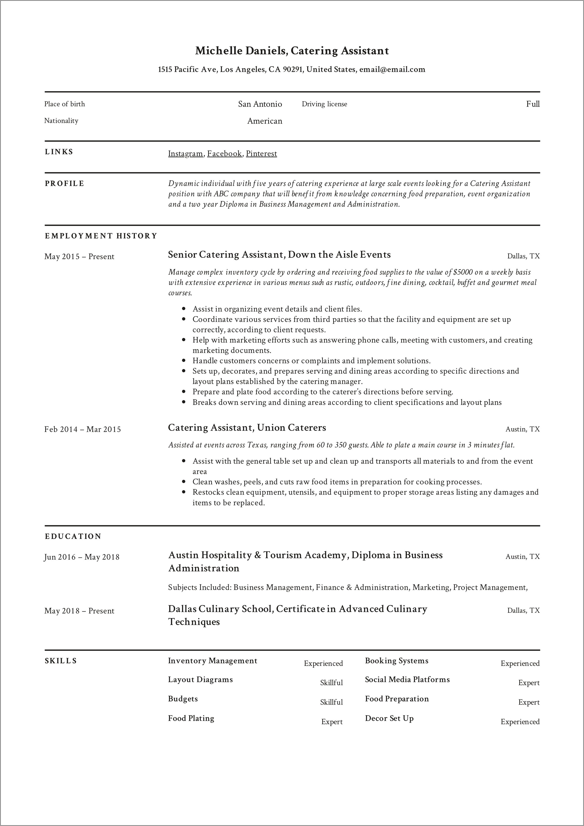 Sample Resume For Laundry Aide