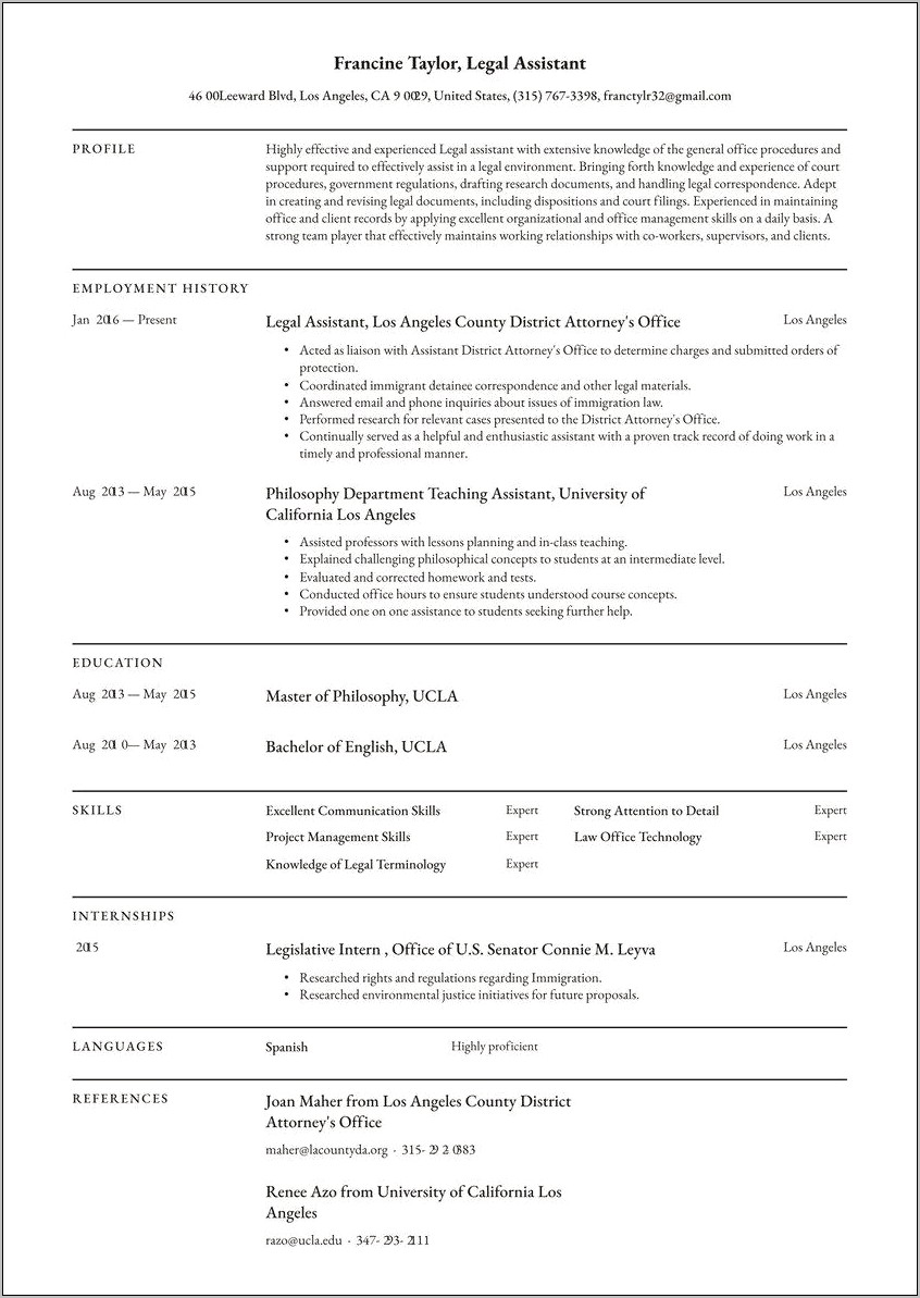 Sample Resume For Legal Professionals