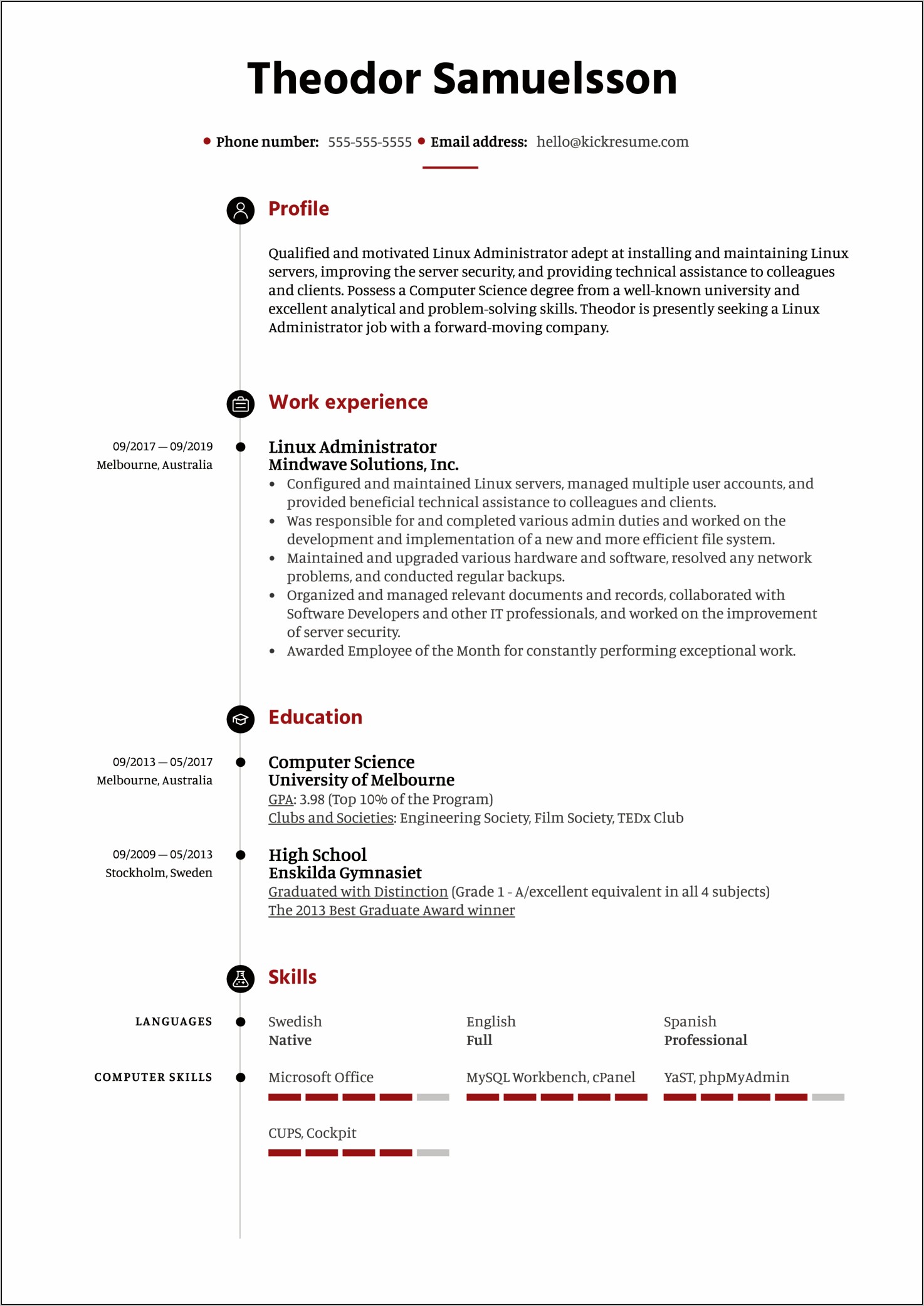 Sample Resume For Linux It