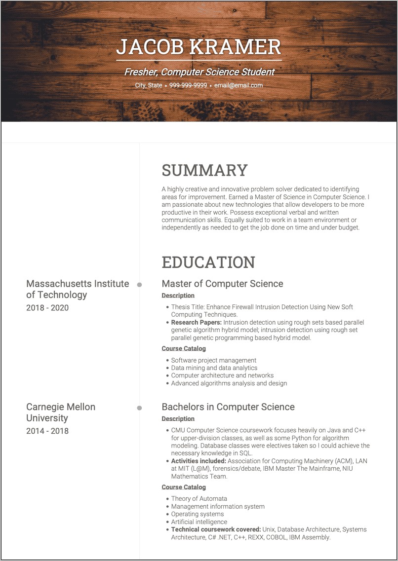 Sample Resume For Mainframe Fresher