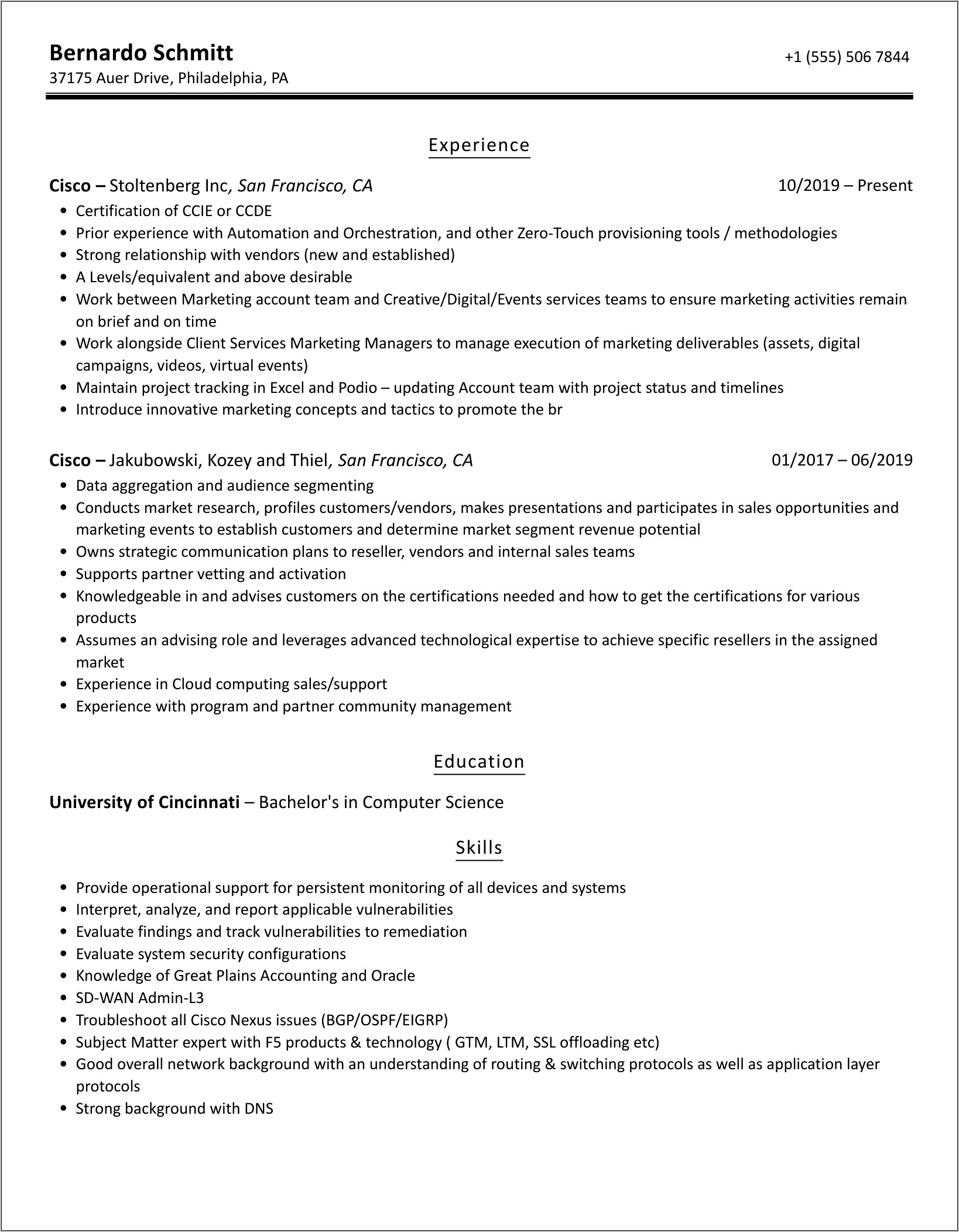 Sample Resume For Mcse Ccna