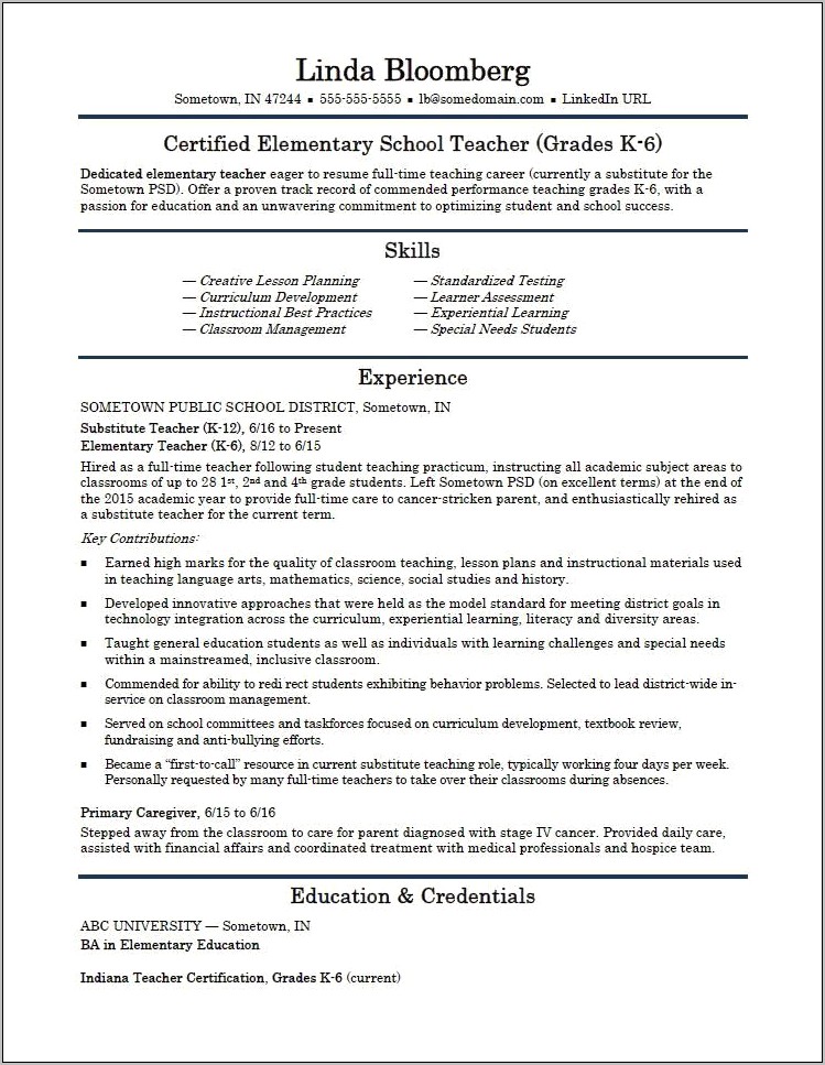 Sample Resume For Med Teacher