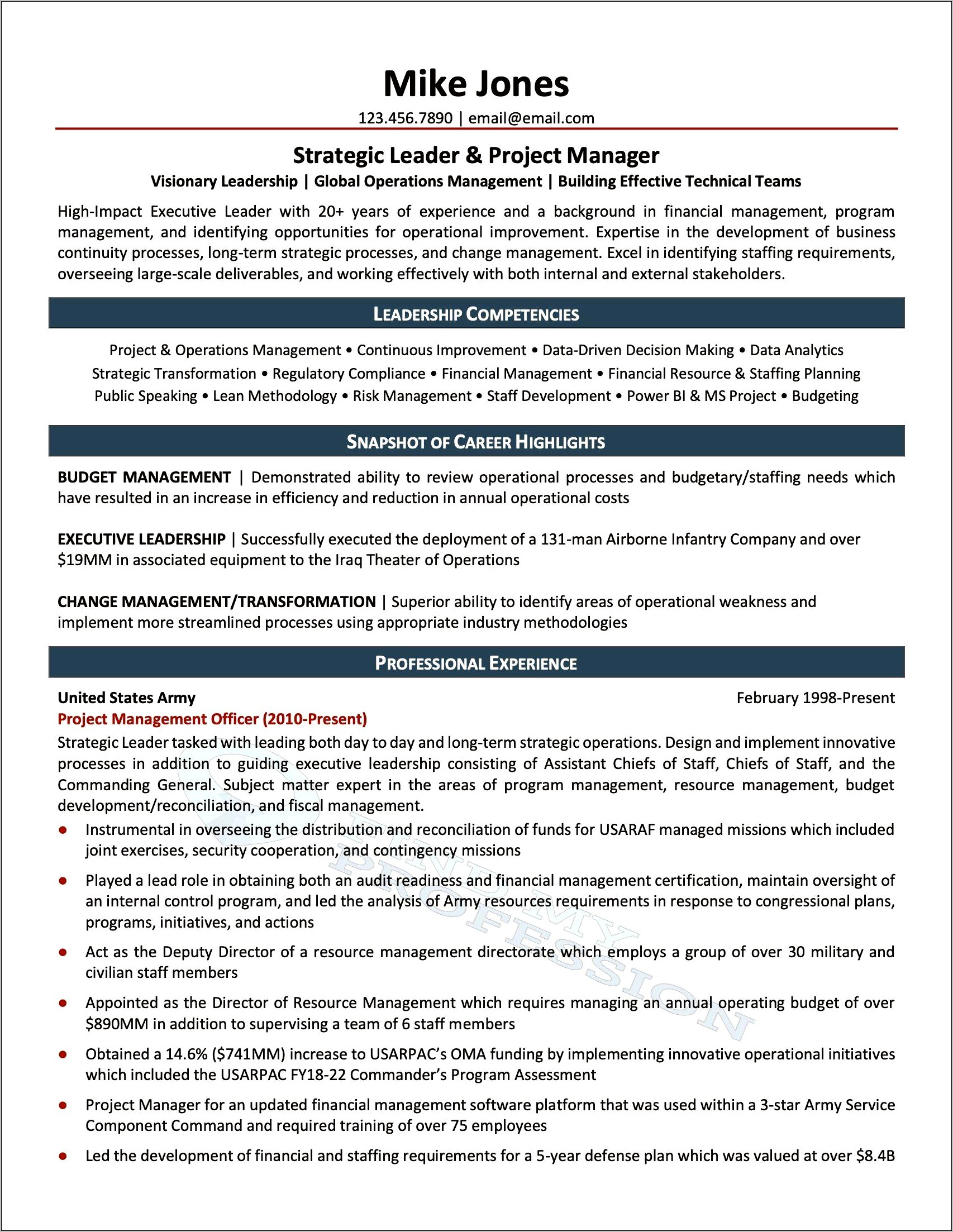 Sample Resume For Military Contractors