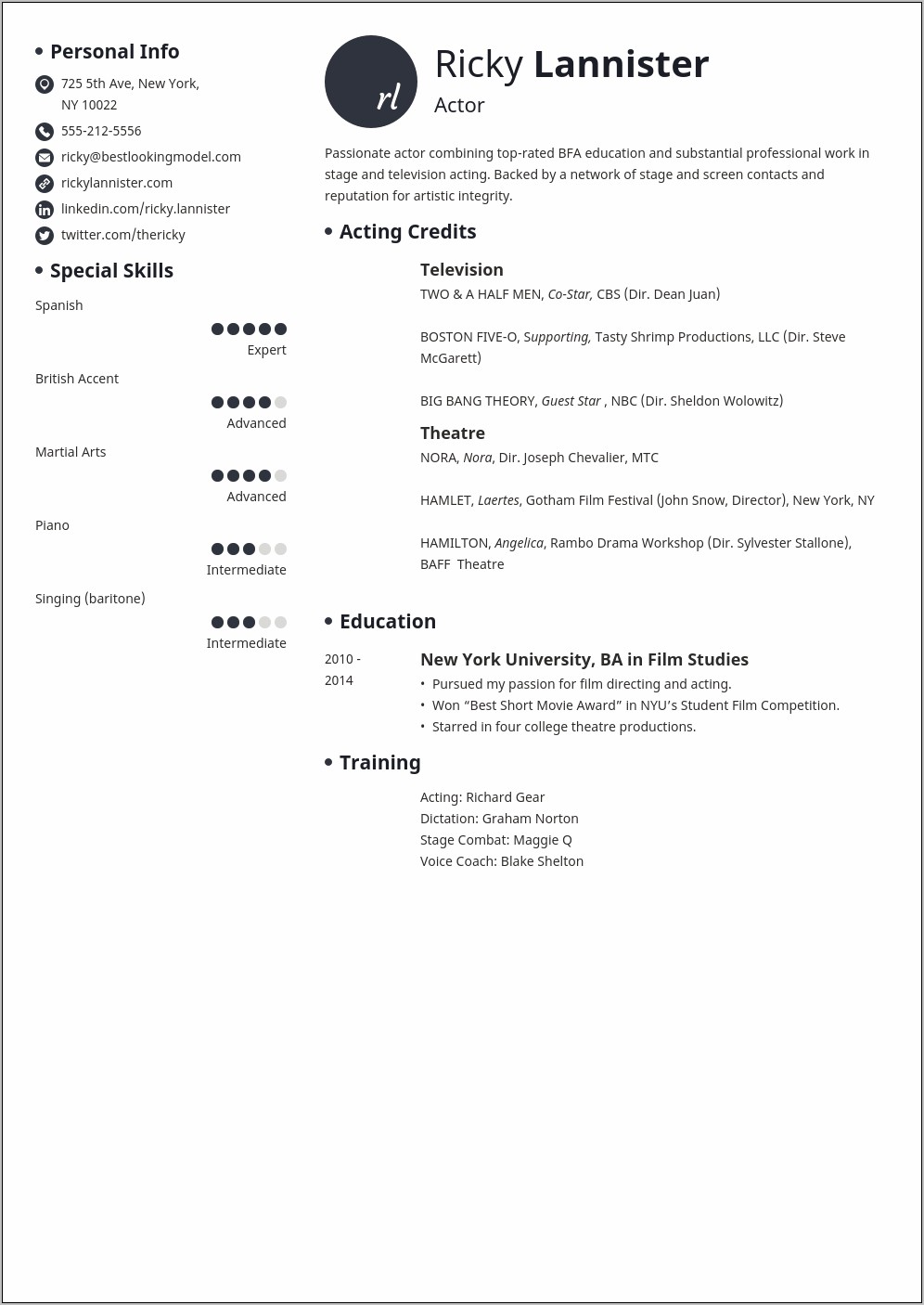 Sample Resume For Movie Extra