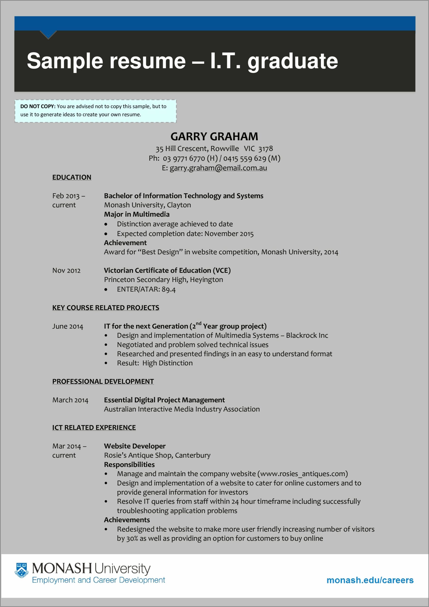 Sample Resume For Multimedia Students