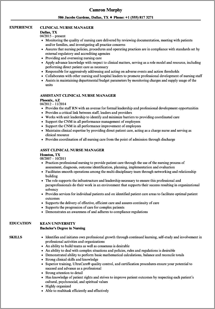 Sample Resume For Nurse Executive