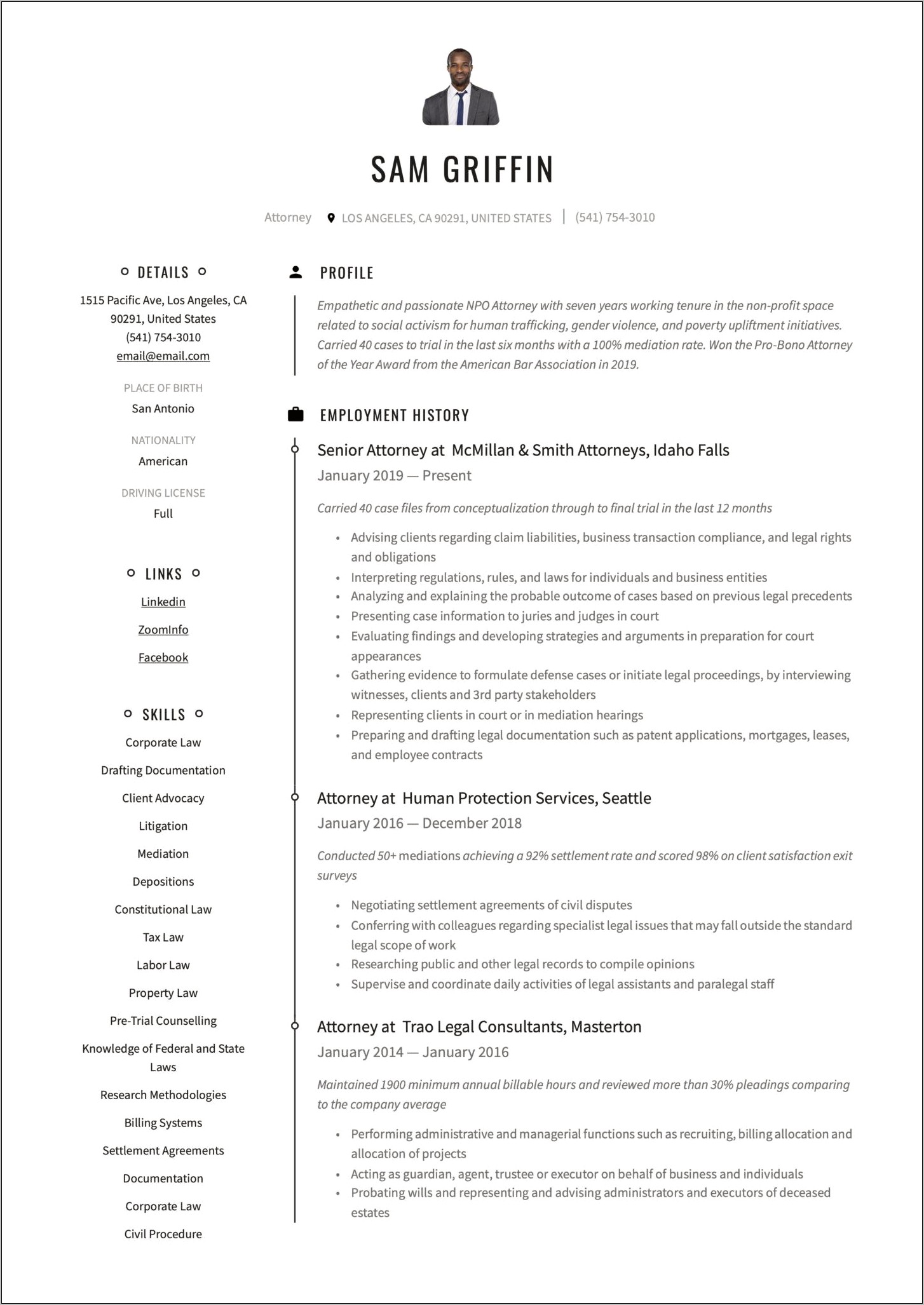 Sample Resume For Patent Agent