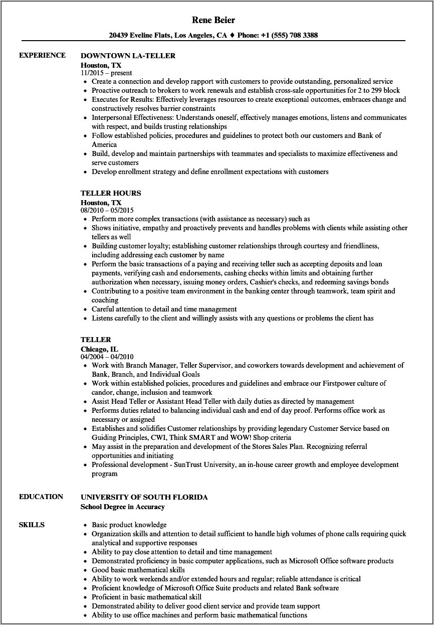 Sample Resume For Pawnshop Teller