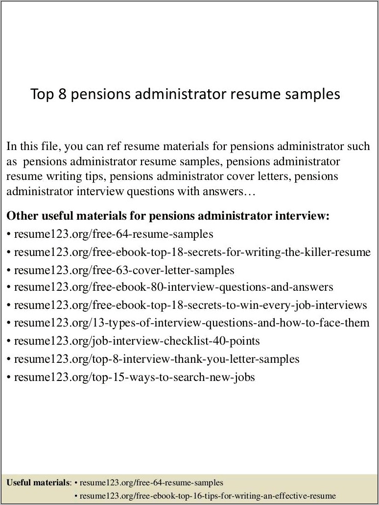Sample Resume For Pension Specialist