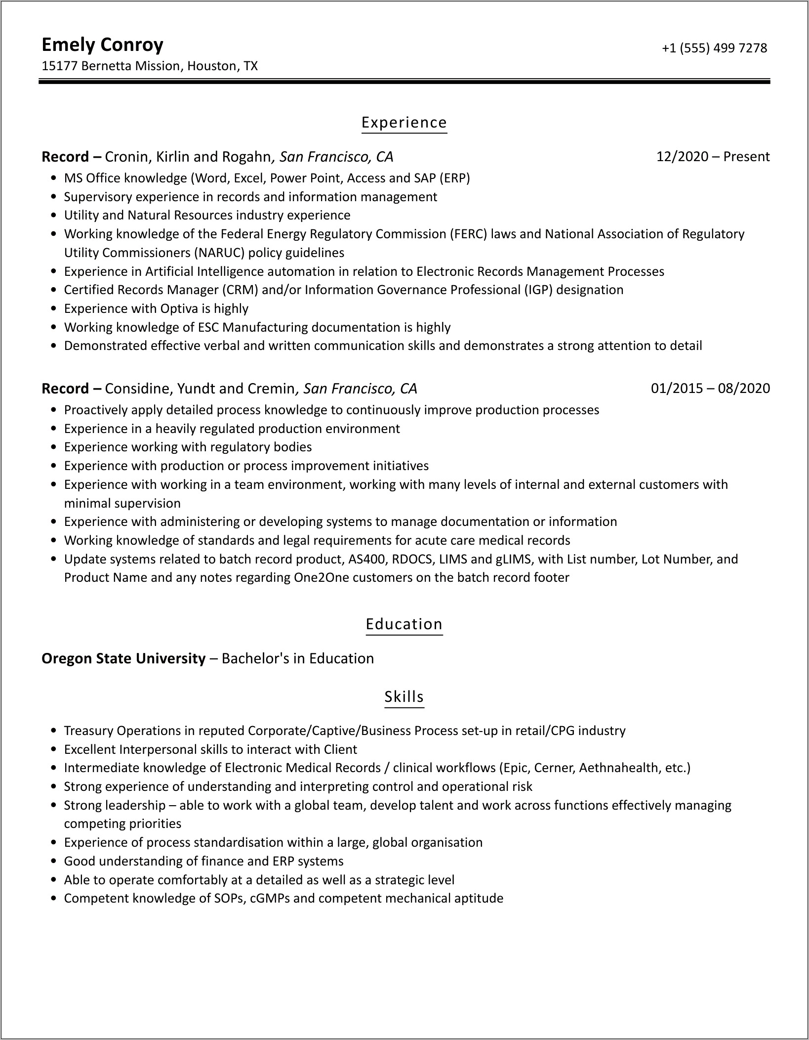 Sample Resume For R2r Profile