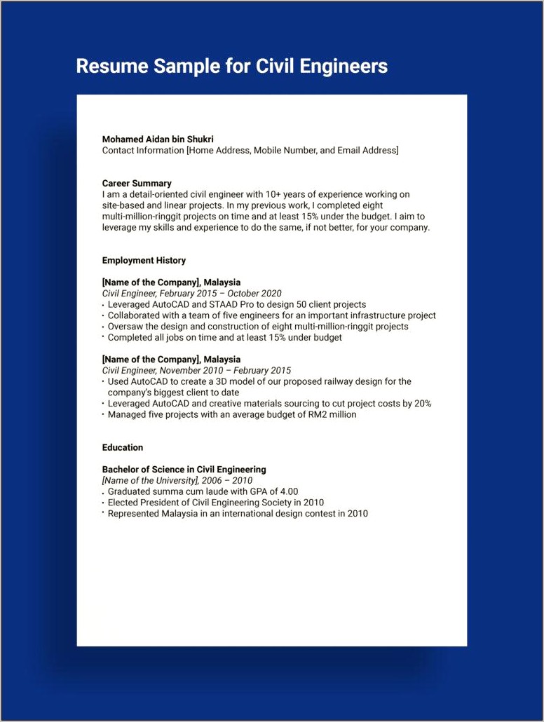Sample Resume For Railway Jobs
