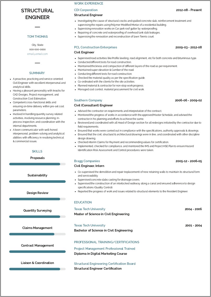 Sample Resume For Resident Engineer