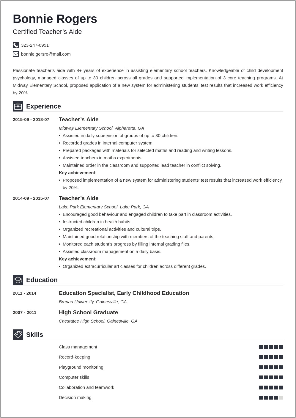 Sample Resume For School Aide