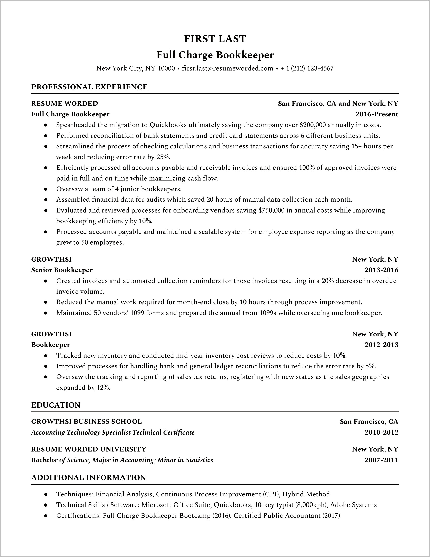 Sample Resume For School Bookkeeper