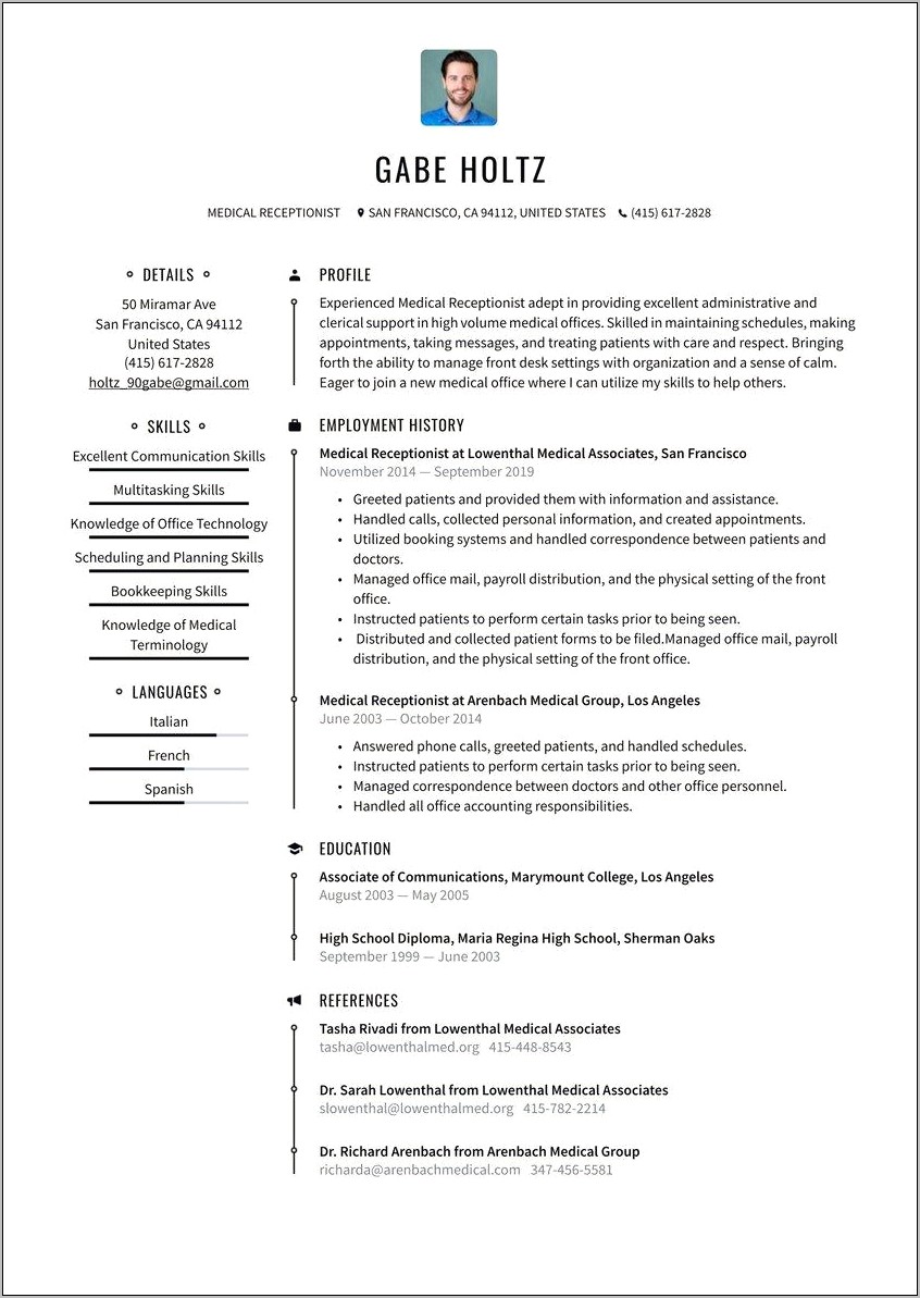 Sample Resume For Secretary Receptionist