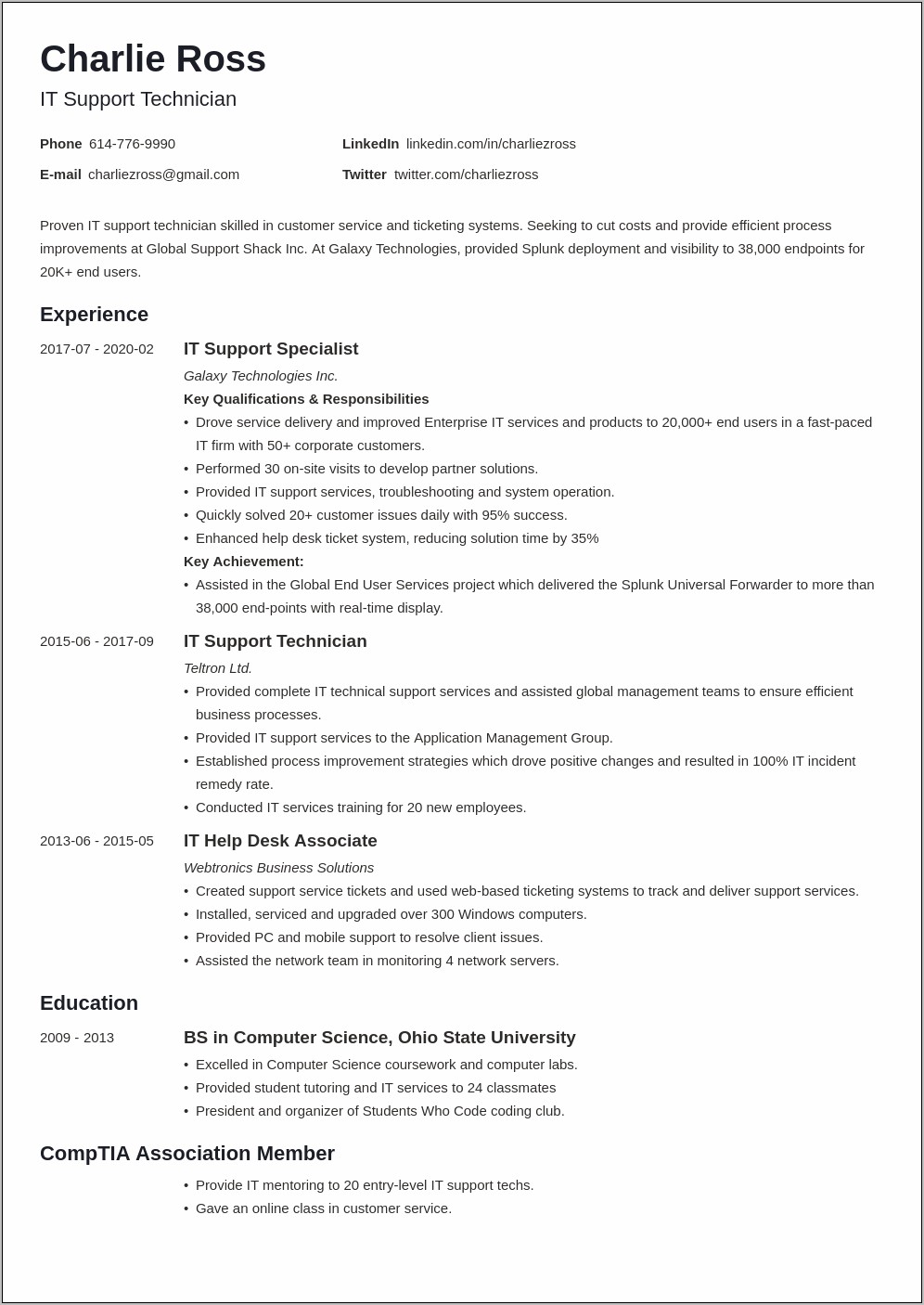 Sample Resume For Server Monitoring