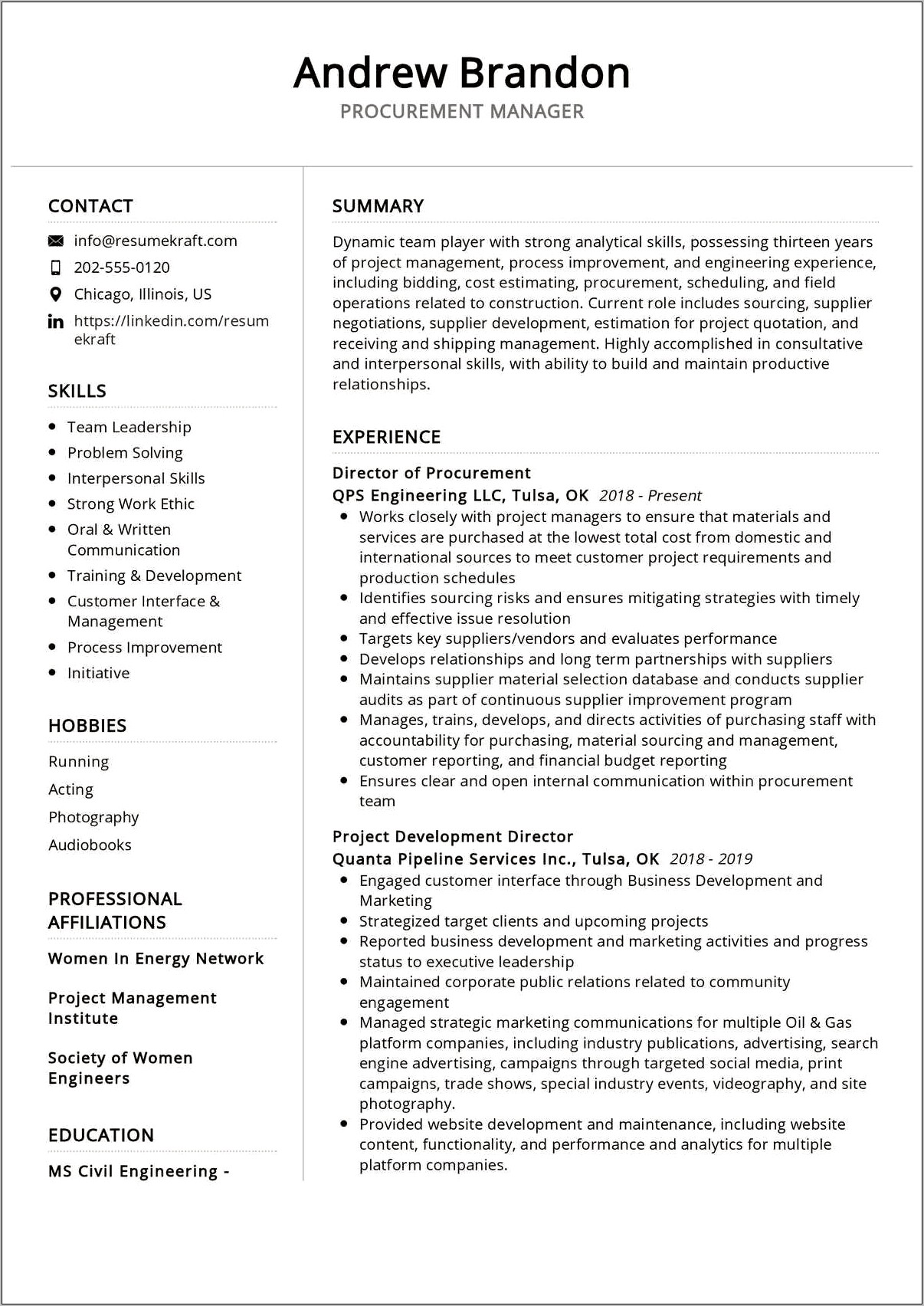 Sample Resume For Sourcing Engineer