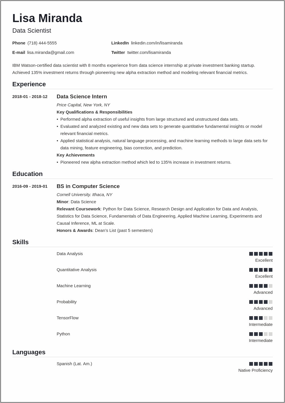 Sample Resume For Statistics Graduate