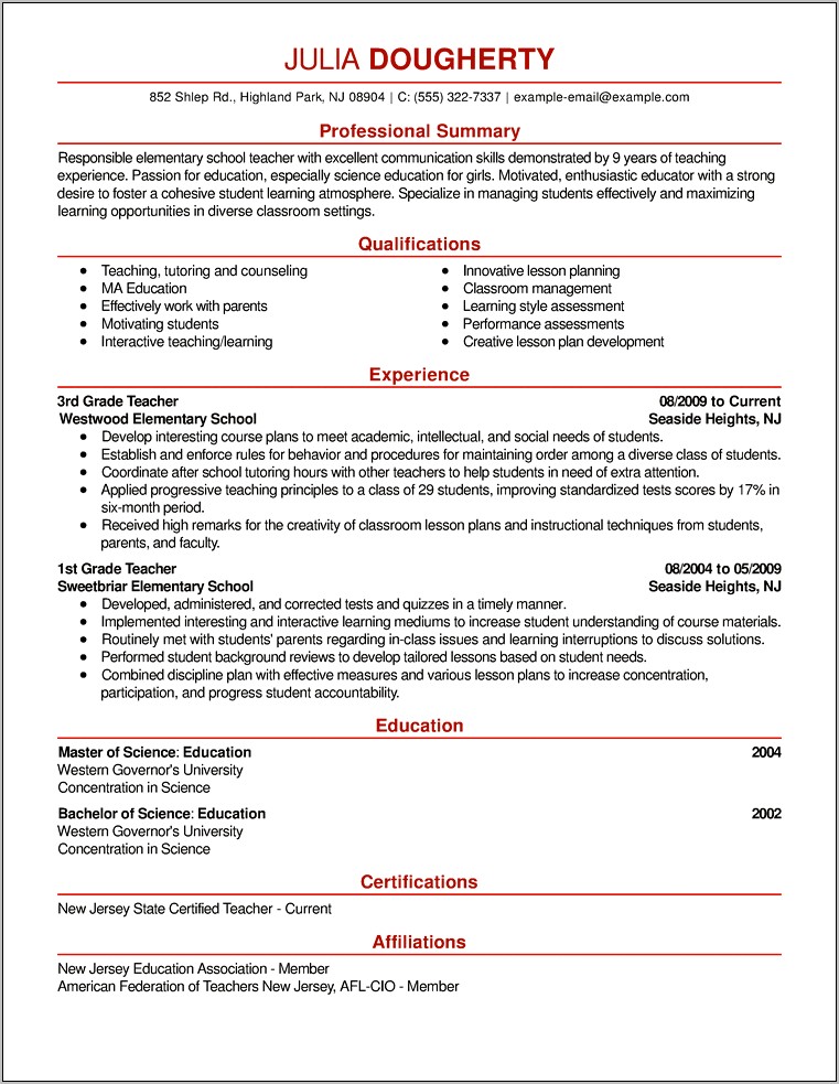 Sample Resume For Teachers Abroad