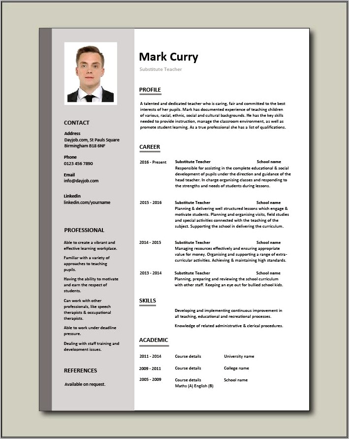 Sample Resume For Teaching Job