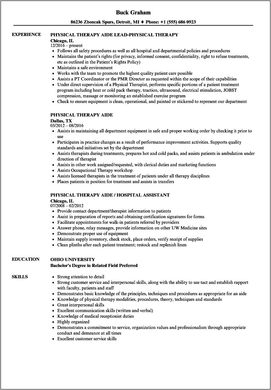 Sample Resume For Therapy Aide