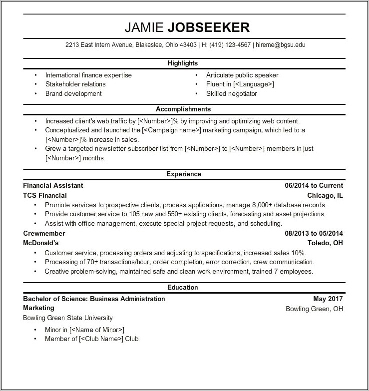 Sample Resume For University Application